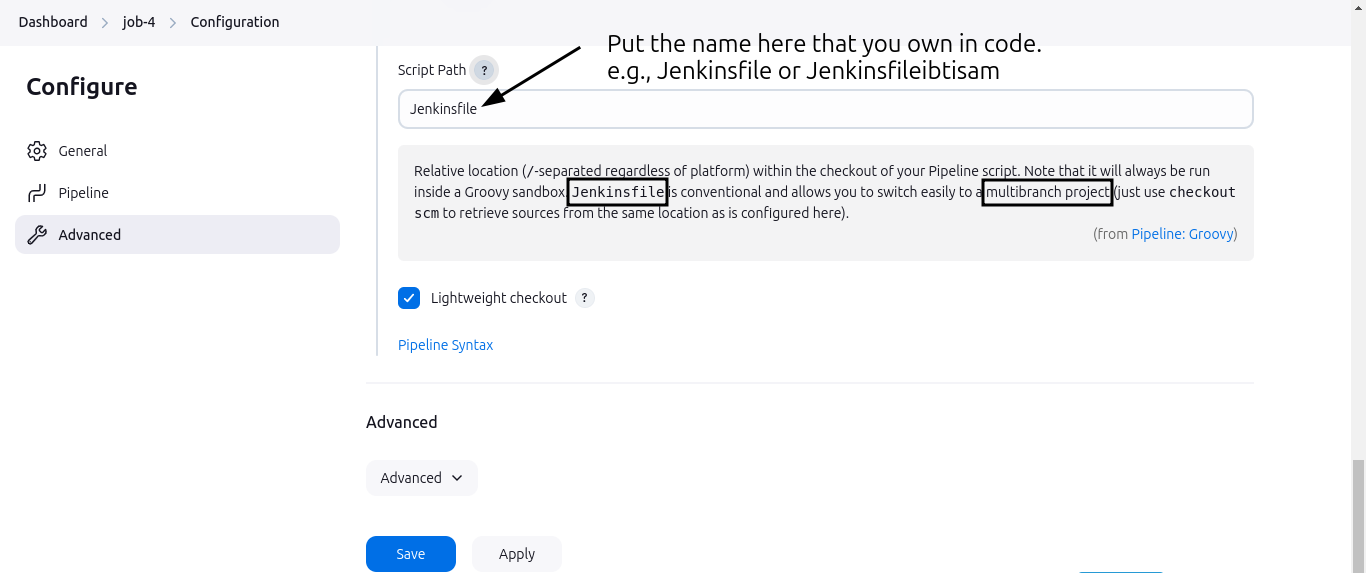 Specify Jenkinsfile Pipeline as Code